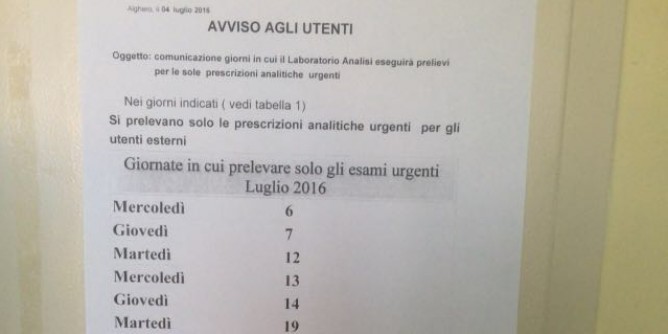 Laboratorio Analisi, giorni <i>off</i> ad Alghero