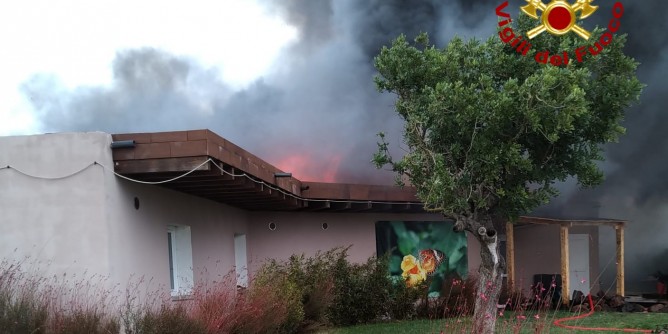 Olmedo, butterfly house in fiamme